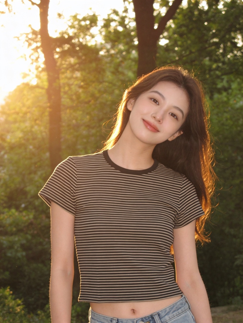 Athleta Signature Rib Crop Tee Striped NWOT XS